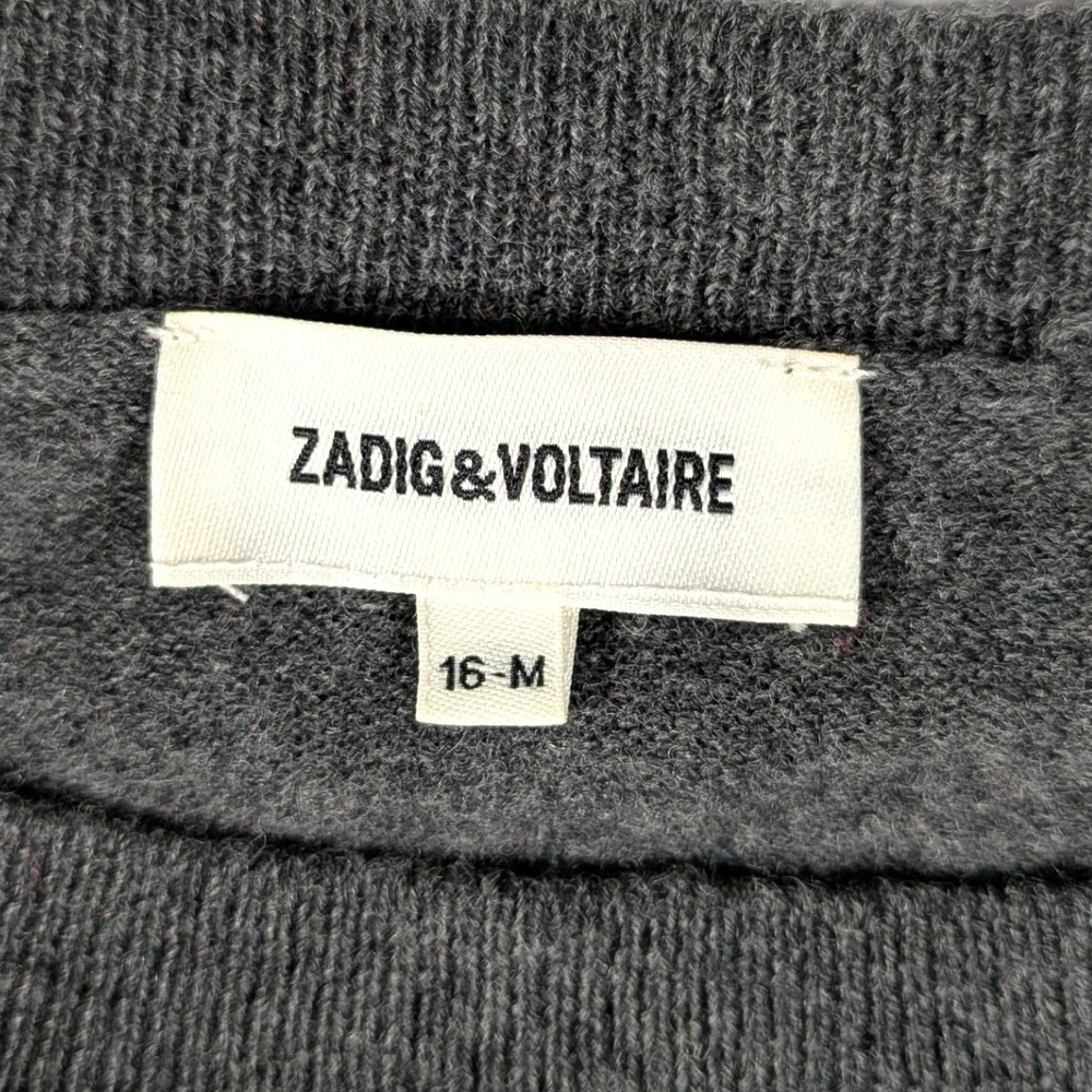 Zadig & Voltaire Ava Wool Cashmere Striped Star Sweater Gray Pink Girls 16 / 16Y - Picture 3 of 12